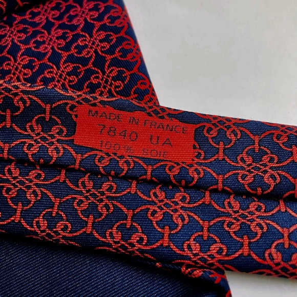 Hermes Red and Blue Geometric Silk Tie - Picture 3 of 5